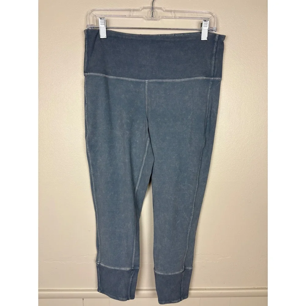 Lululemon Wunder Under Crop Ribbed Leggings‎ Size 10 Washed Blue Moon 23